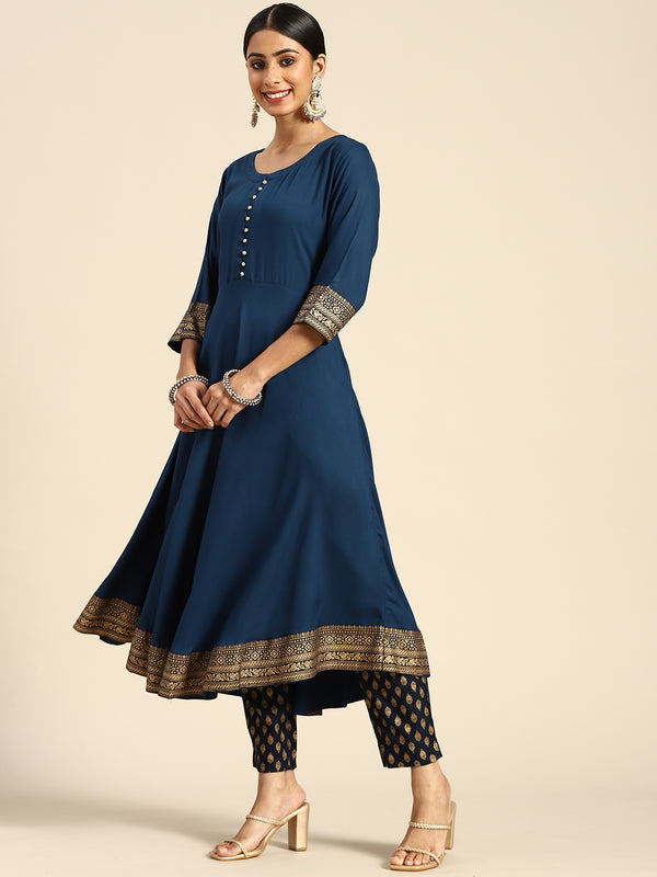 Blue Printed Rayon Suit Set