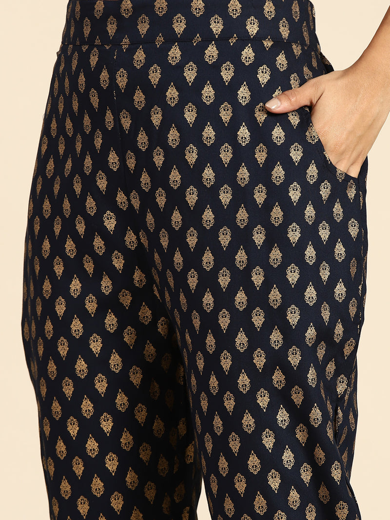 Blue Printed Rayon Suit Set