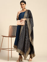 Blue Printed Rayon Suit Set
