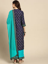 Blue Printed Rayon Suit Set