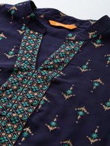 Blue Printed Rayon Suit Set