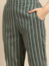 Green Striped Cotton Blend Suit Set