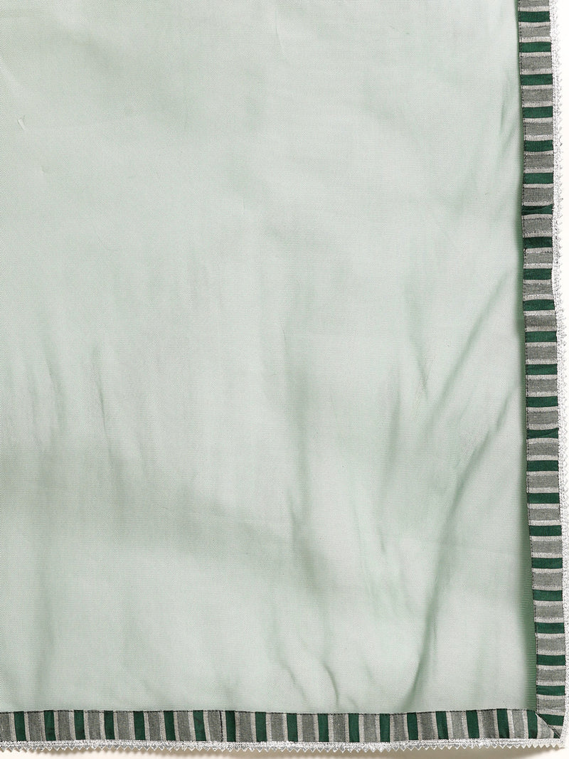 Green Striped Cotton Blend Suit Set