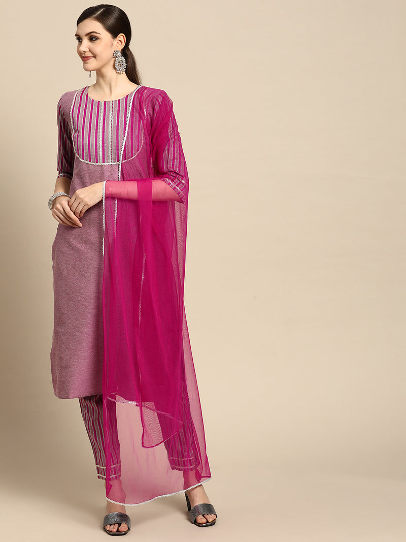 Pink Yoke Design Cotton Blend Suit Set