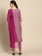 Pink Yoke Design Cotton Blend Suit Set