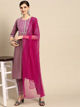 Pink Yoke Design Cotton Blend Suit Set
