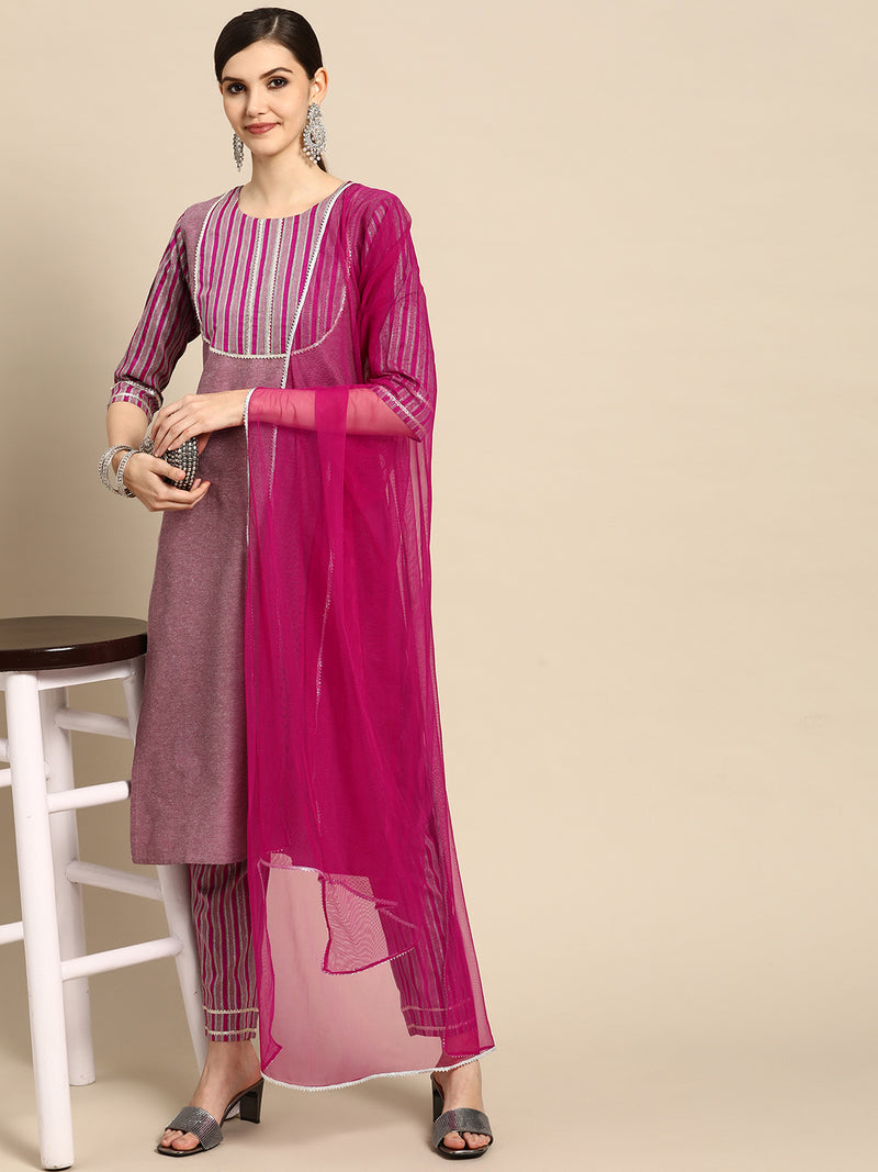Pink Yoke Design Cotton Blend Suit Set