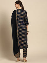 Blue Printed Rayon Suit Set