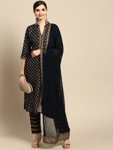 Blue Printed Rayon Suit Set