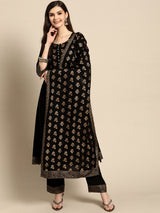 Black Yoke Design Rayon Suit Set