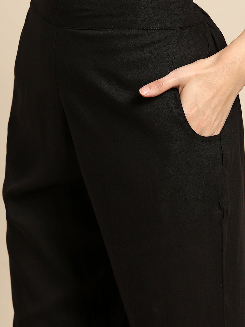 Black Yoke Design Rayon Suit Set