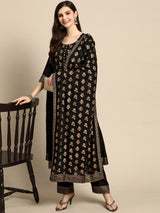 Black Yoke Design Rayon Suit Set