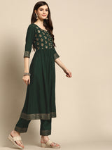 Green Yoke Design Rayon Suit Set