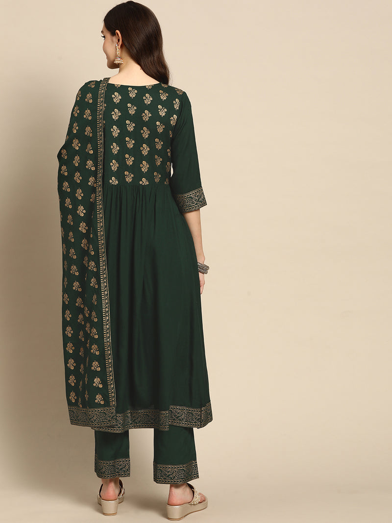 Green Yoke Design Rayon Suit Set
