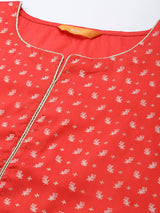 Red Printed Silk Blend Suit Set
