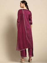Purple Printed Silk Blend Suit Set