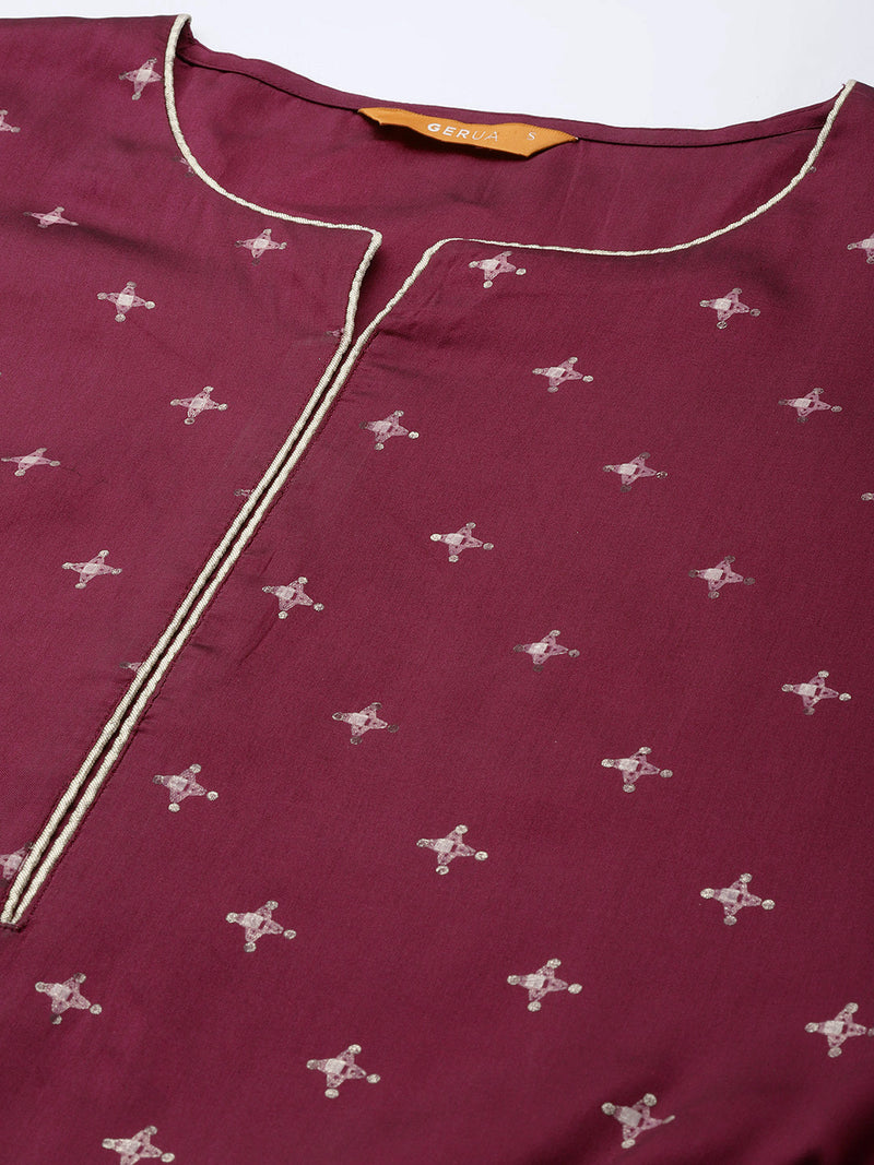 Purple Printed Silk Blend Suit Set