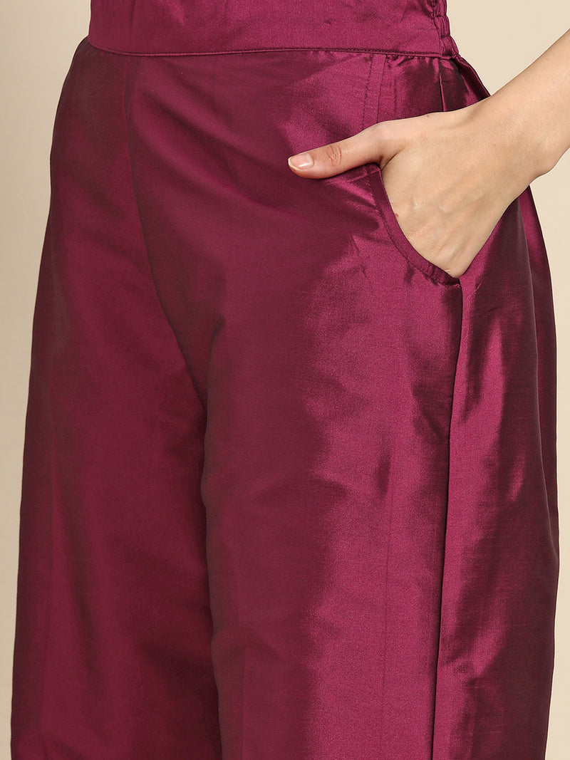 Purple Printed Silk Blend Suit Set