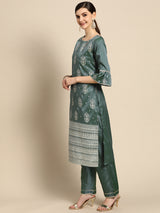 Grey Printed Silk Blend Suit Set