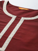 Maroon Solid Silk Blend Suit Set
