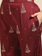 Maroon Solid Silk Blend Suit Set