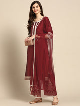 Maroon Solid Silk Blend Suit Set