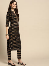 Black Printed Rayon Suit Set