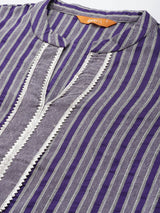 Purple Striped Cotton Blend Suit Set