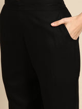 Black Solid Silk Blend Suit Set