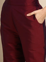 Burgundy Solid Silk Blend Suit Set