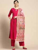 Pink Solid Poly Silk Suit Set