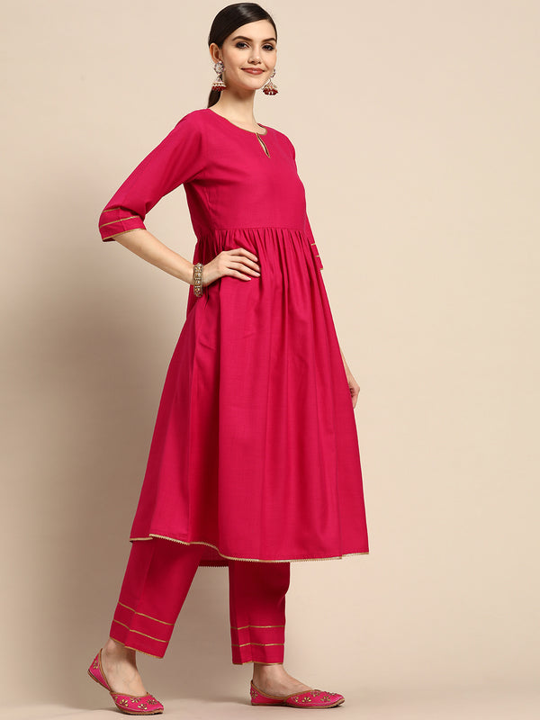 Pink Solid Poly Silk Suit Set