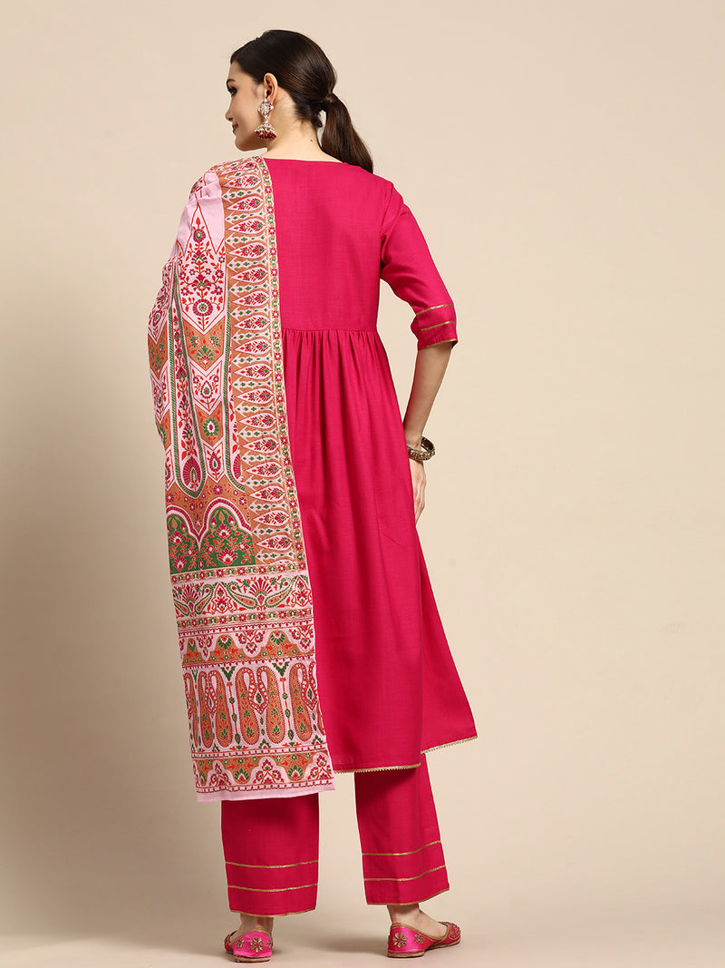 Pink Solid Poly Silk Suit Set