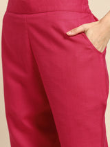 Pink Solid Poly Silk Suit Set