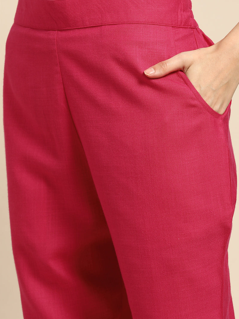 Pink Solid Poly Silk Suit Set