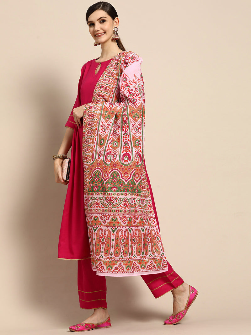 Pink Solid Poly Silk Suit Set
