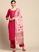 Pink Solid Silk Blend Suit Set