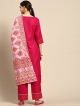 Pink Solid Silk Blend Suit Set