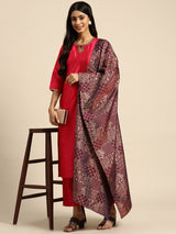Pink Embroidered Silk Blend Straight Suit Set