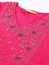 Pink Embroidered Cotton Blend Straight Suit Set