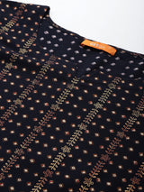 Navy Blue Printed Viscose Rayon Kurta