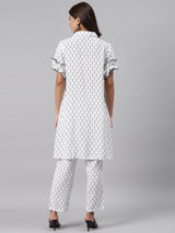 White Printed Rayon Kurta Set