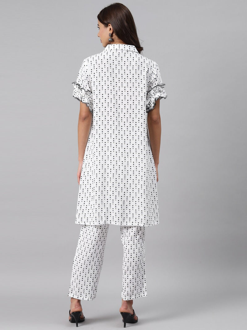 White Printed Rayon Kurta Set