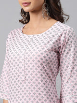 Pink Printed Cotton Kurta