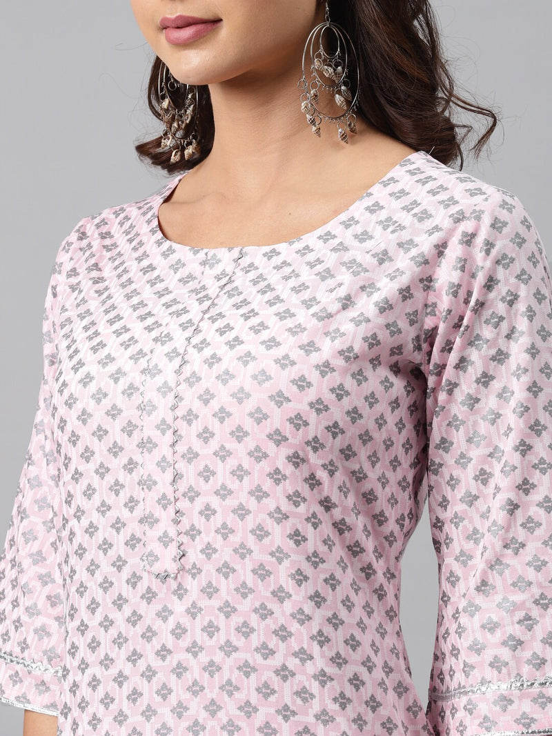Pink Printed Cotton Kurta