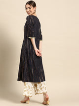 Navy Blue Printed Viscose Rayon Kurta
