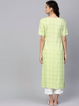 Green Checkered Rayon Kurta
