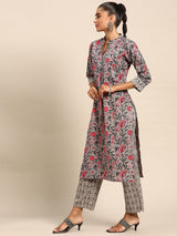 White Printed Cotton Suit Set
