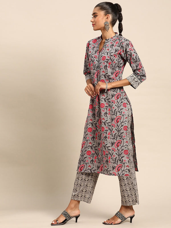 White Printed Cotton Suit Set