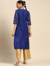 Blue Printed Rayon Kurta